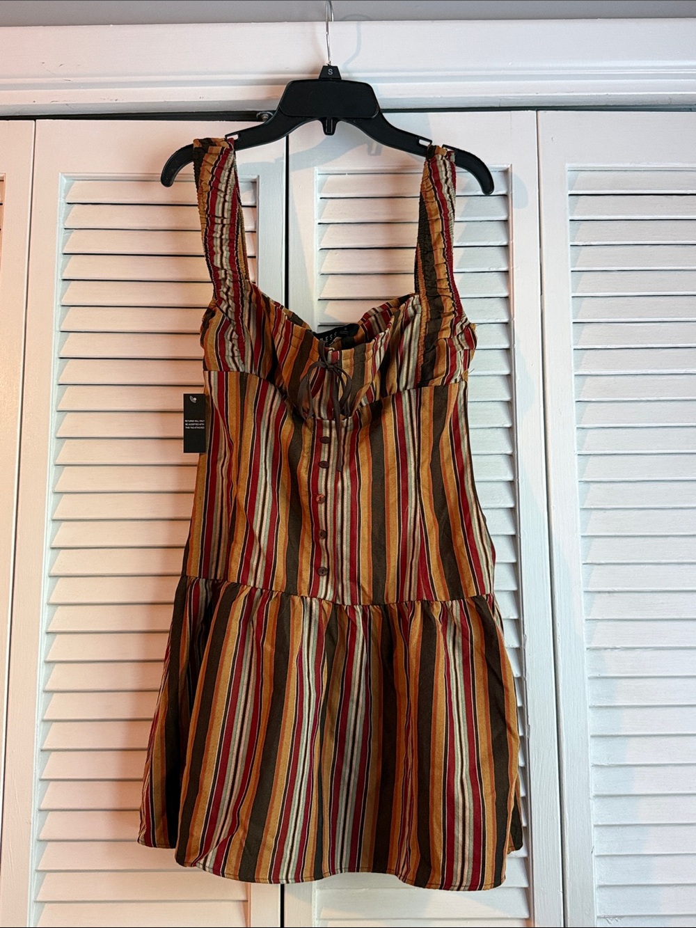 Lioness Striped Tie-Front Mini Dress in Mustard, Red & Cream